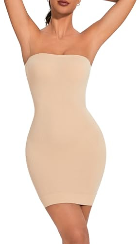 USEASY Women's Strapless Shapewear Full Slip for Under Dresses Tummy Control Seamless Body Shaper Slips S