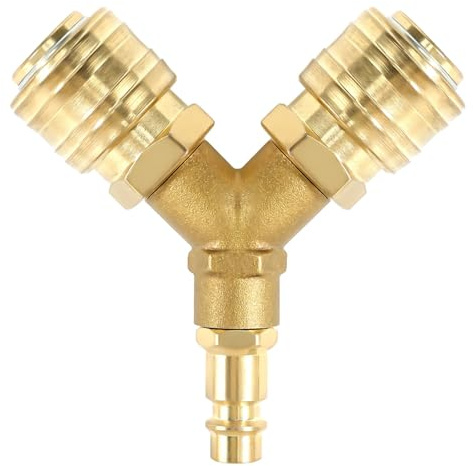 Druckluftverteiler, Druckluftweiche Druckluft Verteiler, NW 7.2 1/4 AG Druckluftweiche mit Zwei Kupplungen Druckluftkupplung 2-Fach Luftweiche Y Verteiler Luftschlauch Schnellkuppler Verteiler