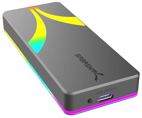 SABRENT Rocket RGB USB C 20Gbps M.2 SATA NVMe SSD Gehäuse (EC-RGBG) | USB 3.2 Gen 2x2 20Gbps Host erforderlich für volle Geschwindigkeit, NVMe & SATA, 2230-2280, werkzeuglos, RGB