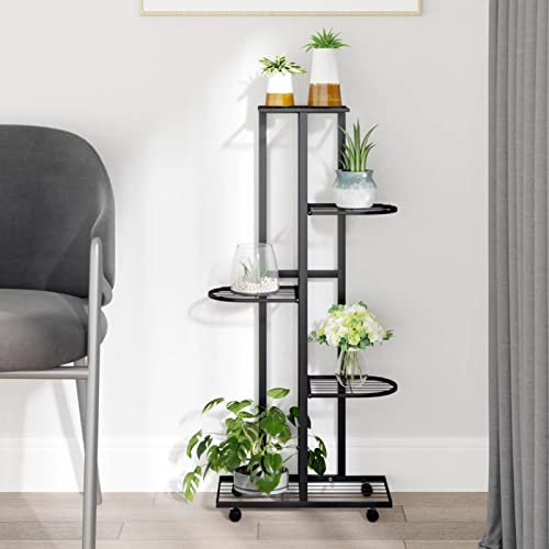 RAABYU PflanzenständerBlumenständer 5 Etagen mit Rollen Blumenregal Pflanzenständer Pflanzenregal Blumenbank Blumentreppe Pflanzentreppe Ständer Regal für Wohn