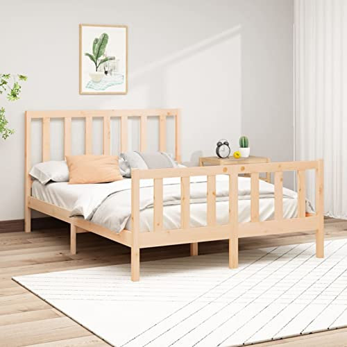 ShCuShan Massivholzbett Kiefer 140x190 cm Palettenbett Bettgestell Massivholz-Bettgestell Bett Kopfteil Holz Betten