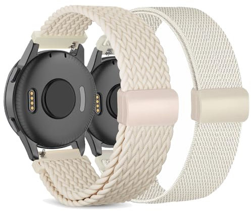 CUNUJIX 2 Stück Geflochtenes Ersatz für Garmin Venu Sq/Venu Sq 2/Venu 2 Plus/Venu Armband,20mm Elastisch Nylon Magnetverschluss Ersatzband für Garmin Vivoactive 5/ Vivomove Sport/Trend Damen Herren