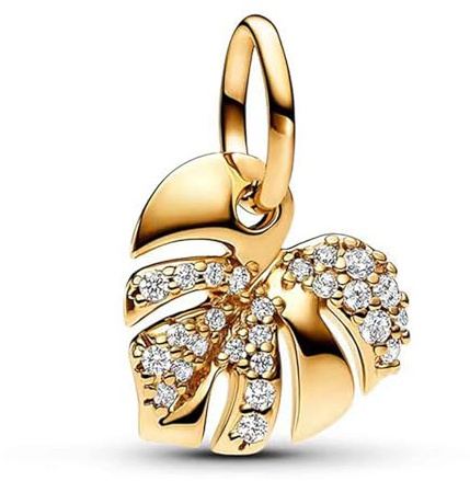 NUNUYAYA 925 Sterling Silber Charm Anhänger Golden Herz Blatt Perle Dangle Bead passend für Europäische Armbänder & Halsketten