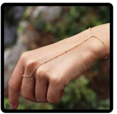 Jascatin Einfache Handkette Beaded Finger Ring Armband Layered Metal Chain Retro Slave Armbänder Boho Schmuck für Frauen und Mädchen, environ 17 centimètres, Metall