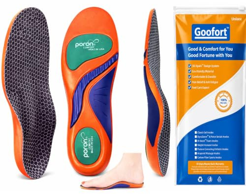 Goofort Plantar Fasciitis Arch Support Gel Insoles for Men & Women, 7-Times-Shock-Protection with 3D-Xpain™ -PORON®, Orthotic Work Boot Insoles for Flat Feet, Heel Pain Relief & All-Day Comfort