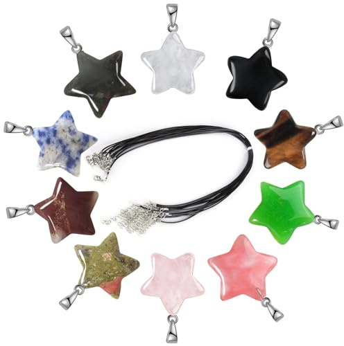 SwirlColor Kristall10 Stück Natürliche Chakra Anhänger Anhänger aus Stein in Verschiedenen Farben mit Lederhalsketten-Kordel für die Schmuckherstellung