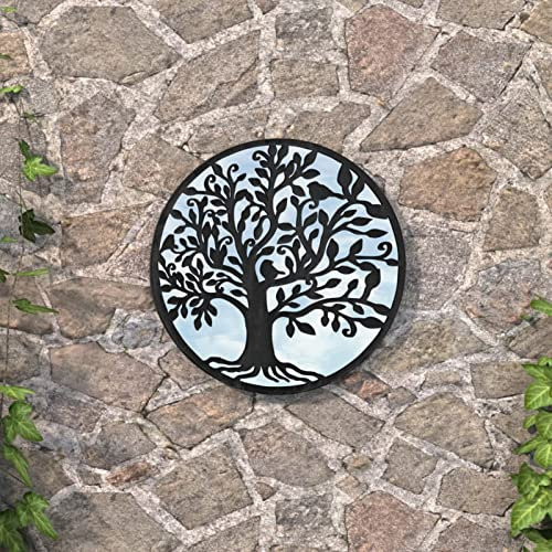 CIADAZ Gartenspiegel, Spiegel Fenster, Kirchenfenster, Fensterförmiger Spiegel, Window Mirror, Fensterspiegel, Spiegel Landhausstil, Wandornament, Schwarz 40x2,5 cm Eisen Rund