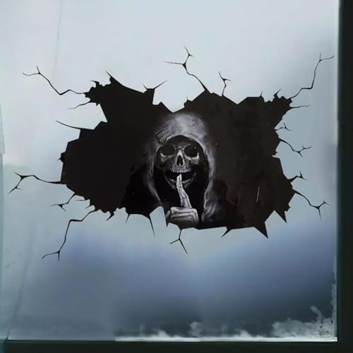 Autoaufkleber - -Totenkopf-Aufkleber, Halloween-Autoaufkleber, Sensenmann, Hush-Geste, Heckscheibenaufkleber, Horror-Totenkopf-Autoaufkleber Für Auto- Und Motorraddekoration
