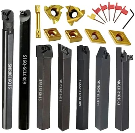 DAISHUJIE Lathe Turning Tools 7Sets CNC Cutters Lathe Turning Tool Stand Lathe Accessories Boring Bar with Applicable Inserts Wrenches Set(7sets for PCD Insert)