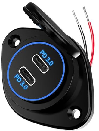 Prise de charge USB de voiture, prise de charge rapide pour voiture – Prise de chargeur 2 ports 12 V/24 V Charge rapide T – Prise de protection de charge étanche pour yacht et caravane, tablette, télé