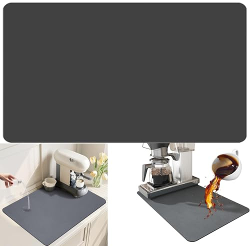 Yuaiosn Gris Oscuro Alfombrilla Escurreplatos 60x50cm, Almohadilla Absorbente Debajo de la Cafetera, Escurre Cubiertos de Cocina Fregadero Esteras de Secado, Antideslizante Drying Mat para Platos