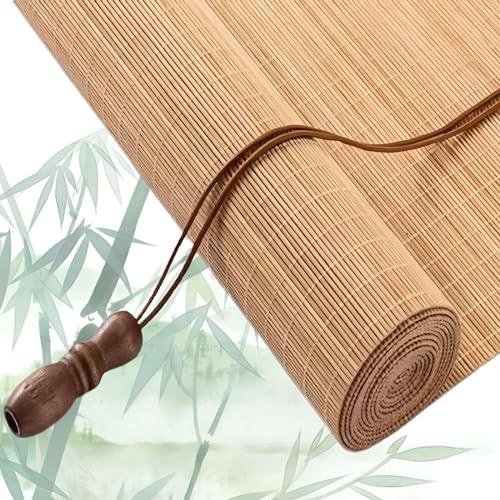 Eiauiuo Bamboo Roller Blind - Retro Wooden Venetian Folding Blind, 40-165cm Width, 55% Shading Rate, Privacy Sun Protection, Eco-Friendly Bamboo Window Curtain(Width 40cm,High 40cm)