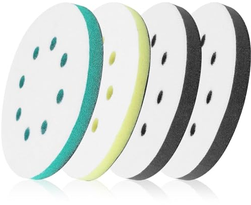 Giuneuow Paquete de 4 Almohadillas de Lijado de Espuma para Lijadora Orbital, 5 Pulgadas y 8 Agujeros Orbital Sander Surfprep Foam Pad
