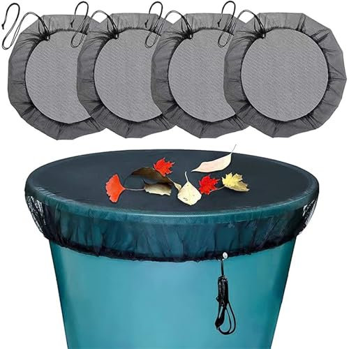 4 unidades de red para barriles de lluvia regulables: cubierta para barril de lluvia, red de protección con cordón de tracción, protección contra insectos y hojas, 95 cm de diámetro