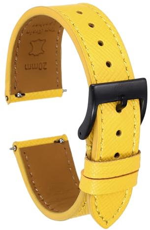 QUARKZMAN Cinturino Orologio in reale vero Pelle 21mm con Fibbia in Acciaio Inossidabile Nero Sostituzione Rapida per Uomo Donna, Giallo