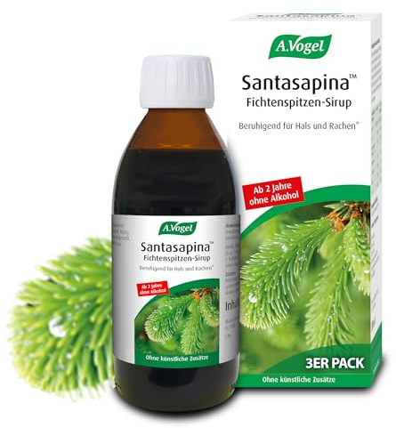 A.Vogel Santasapina Fichtenspitzen Sirup 3 x 200 ml, beruhigend für Hals und Rachen, ohne Alkohol und Zuckerzusätze, für Erwachsene und Kinder ab 2 Jahren