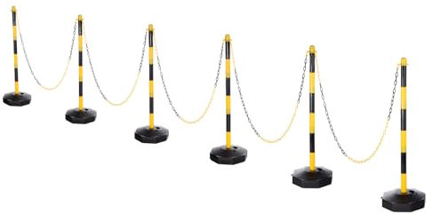 PATIKIL 6Pcs Traffic Delineator Post Barrier with Fillable Base, 5ft Plastic Chain Safety Barriers for Outdoor Indoor Crowd Control Stanchion Construction Parking Lot, Black/Yellow