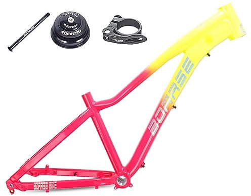 HSIRYAOHD Hardtail-Mountainbike-Rahmen, 26er-Fahrrad-Rahmen, Steckachse, 12 x 142 mm, Scheibenbremse, Aluminiumlegierung, starrer Rahmen, DH/XC/4X/Enduro (Gelb Pink)