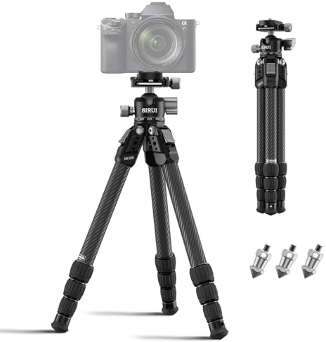 SIRUI 31.5 Compact Carbon Fiber Small Desktop Tripod with Low Profile Ball Head, Portable Lightweight Backpack Camera Tripod with Spikes for Travel Vlogging Tabletop, Macro Photography, AM-224S+G0