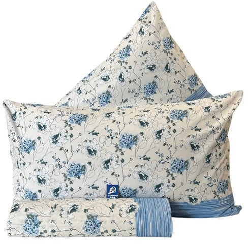 L'Emporio Casa Set Completo Lenzuola Matrimoniale Chloè, 100% Cotone Italiano, Effetto Setato (Bouquet Azzurro)