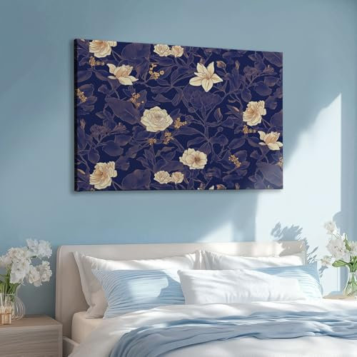 Leinwand Wandkunst Rosen Lilien Violette Blätter Poster Malerei Drucke, Leinwandbild für Wohnzimmer Schlafzimmer Büro Heimdekoration Bilder 120 x 60 cm Ungerahmt