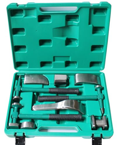 Yidubid 9 Stück Karosseriehammer Dolly Set Panel Fender Metalldellenreparatur Brechstange Mit Box Für Metall Verformung Beweglich Karosserie Korrektorensatz Silver,1
