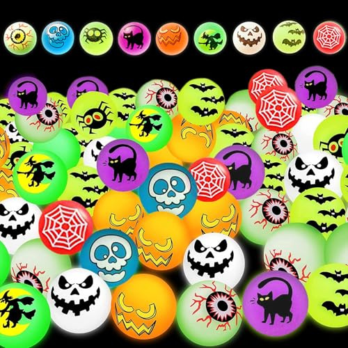 BOYIFEIJIE 90 Stück Halloween Luminous Flummi Leuchtend Flummies Für Halloween Flummis Kindergeburtstag Gummiball Kinde für Geeignet Geburtstag Partys Süßes oder Saures