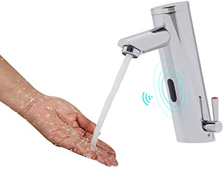 Grifo con sensor de infrarrojos, grifo de lavabo con sensor automático, grifo de baño frío y caliente sin contacto, funciona con pilas