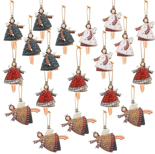 FENGCHUANG 20 Stück Holz Engel Anhänger 6 cm × 4 cm | Weihnachtsanhänger Dekoration Weihnachtsengel Figuren für Weihnachtsbaum Fensterschmuck