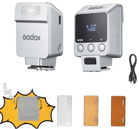 Godox iT22 F Mini TTL Kamera Blitzgerät 700 Blitzzeit, 1,5 s Recyclingzeit mit magnetischen Farbfiltern für Fujifilm Kameras (Silber, für Fuji)