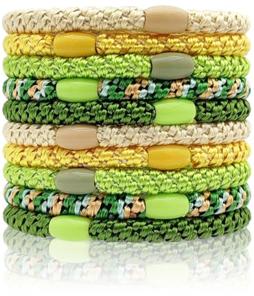 Kisvic Haargummis Damen, 10 Stück Mode Geflochtene Hair Ties, Elastische Haarbänder Mehrfarbigen für Frauen/Mädchen/Kinder,Dickes und Lockiges Haar, Gelbgrün