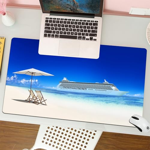 QRFASFZO Mouse Pad 31.5 × 12 inch Extended Large Mouse Mat Desk Pad, Stitched Edges Mousepad,Non-Slip Rubber Base,Fantastic beach landscape, white lounge chairs, parasols and a la,Gaming Mouse Pad XL