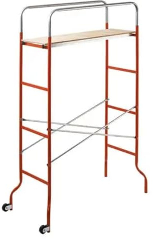 LoviStore Trabattello Tubolare in Acciaio Verniciato con Pianale in Legno e Ruote, Altezza max 372cm, Portata 120 kg, Impalcatura Smontabile per Lavori Edili, Tinteggiatura, Manutenzione