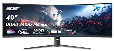 Acer Nitro 49” Gaming Monitor | UltraWide DQHD 5120 x 1440 | 1000R 32:9 Curved | AMD FreeSync | 240Hz Refresh Rate | 3ms (G to G) | 1 x Display Port 1.4 & 2 x HDMI 2.0 Ports | EI491CUR W3biiphx