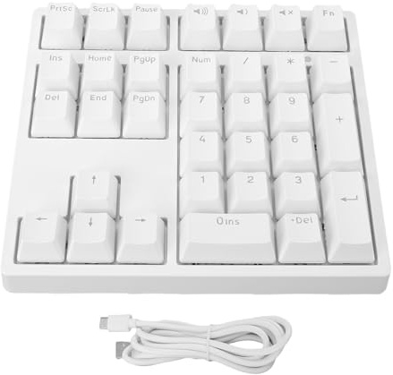 Fockety Teclado Numérico Mecánico, 34 Teclas USB con Cable Intercambiable en Caliente con Retroiluminación RGB, Teclado Numérico para Computadora Portátil, Escritorio, Computadora (White)