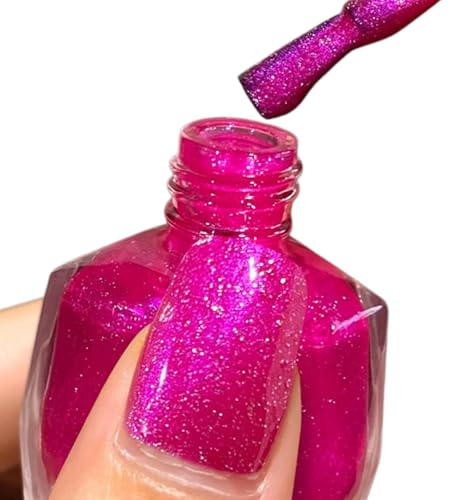 Quick Dry Nail Polish,Glitter Nail Varnish,Long Lasting Nail Varnish with Shimmer & Glitter Finish,Smooth Glossy Nail Polish,Easy Apply,No UV Lamp Needed for DIY Nail Art,Easy Apply(Hot Pink)