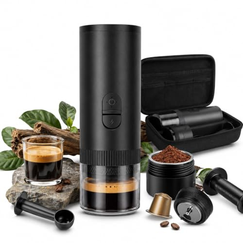 Capsste Camping Kaffeemaschine, 2 in 1 Tragbar Espressomaschin für NS-Kapsel und Gemahlener Kaffee, Akku Kaffeemaschine mit 7800 mAh, 100ml Wassertank, 185ml Becher