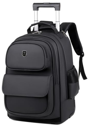 Ryggsäck med hjul, 50x34x22 cm, vattentålig ryggsäck 20-tums ryggsäck för bärbar dator, handbagage för affärsresor och studier，Svart