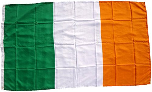 Flagge Irland 90 x 150 cm Fahne mit 2 Ösen 100g/m² Stoffgewicht Hissflagge für Mast EXTREM REIßFEST, sehr robust, starke Messing-Ösen - umlaufend genäht, ideal als Hissflagge