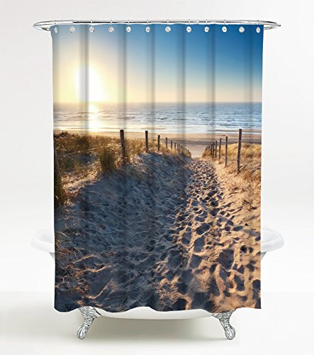 Sanilo Duschvorhang Düne 180 x 200 cm, hochwertige Qualität, 100% Polyester, wasserdicht, Anti-Schimmel-Effekt, inkl. 12 Duschvorhangringe
