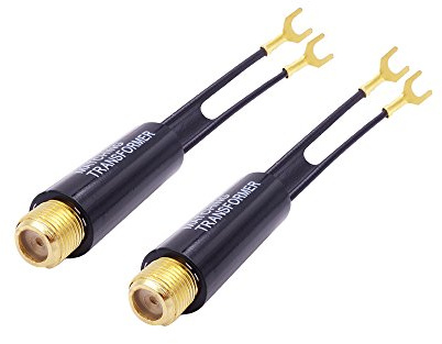 Fancasee 2-Pack Gold Plated 75 Ohm to 300 Ohm UHF/VHF/FM Matching Transformer Converter Adapter with F Type Female Plug Jack Coax Coaxial Connector for TV Satellite Aerial FM AM Antenna