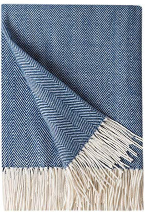 BOURINA Herringbone Sofa Throw Blanket Faux Cashmere Lightweight Soft Cozy Couch Bed Chair Fringe Throw Blankets 125 x 152cm,Navy