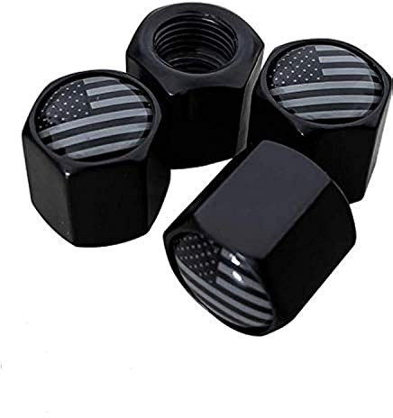 TACTILIAN American Flag Tire Valve Stem Caps 4 Pack | Black Subdued Aluminum with Rubber O-Ring Air Leakproof Valve Caps Cover fits Cars, Trucks, Bikes, Motorcycles, Bicycles Tire Caps