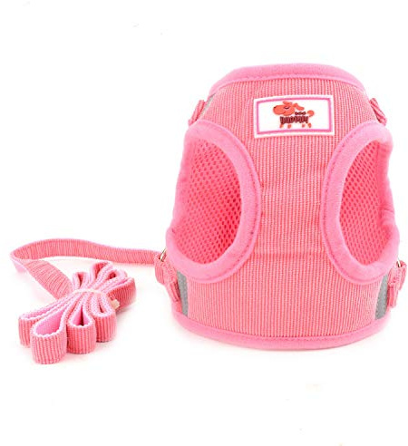 Zunea No Pull Small Dog Harness and Lead Set Step-in Puppy Vest Pink, XS | Reflective, Adjustable, Soft Corduroy, Breathable Mesh Lined, Daily Walks and Outdoor Wear, for Pet Chiahuahua Yorkie Cats