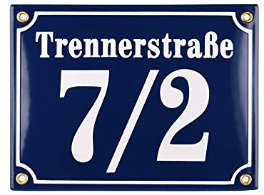 Hausnummer Hausnummernschild Emaille 15x20 cm mit Wunschstraßennamen und Nummer Hausschild, Vorbohrungen, Personalisierte, Hausnummernschilder, Türschild, Wunschtext