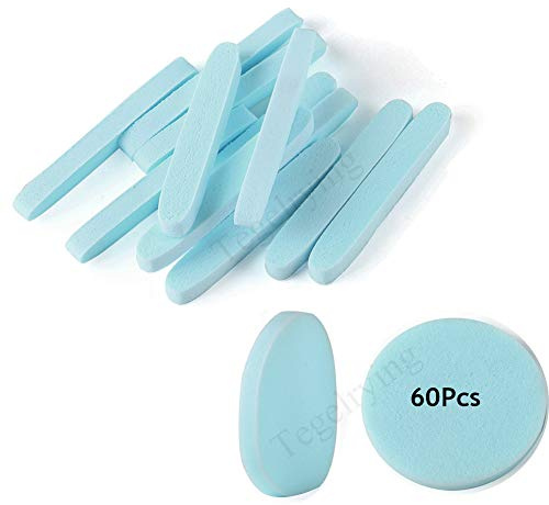 Tegelrying Facial Sponge Compressed,60 Pcs PVA Professional Makeup Removal Wash Round Face Sponges Spa Pads Exfoliating Cleansing for Women,Blue