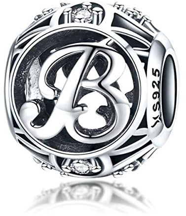 Geburtstags-Charms aus echtem 925er-Sterlingsilber, mit Initiale A-Z, DIY, Alphabet-Charm-Anhänger für Pandora-Charm-Armbänder (Buchstabe B)