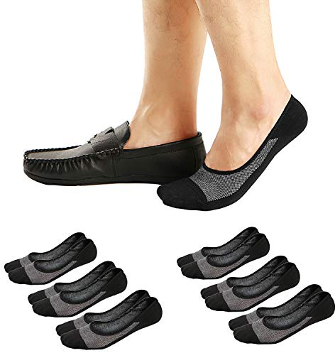 Ueither Chaussettes Basses Invisibles pour Homme, Socquettes Courtes Respirantes en Coton avec Silicone Antidérapant (Noir (6 Paires), 44-48)
