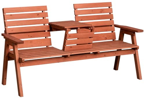 Outsunny Panchina da Esterni in Legno di Abete 2 o 3 Posti, 160x68x92cm | Tavolino Convertibile in Seduta, Impermeabile