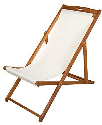 Gartenliege aus Holz, Akazienholz, Maße 59x106x94 cm, beige Sitzfläche, verstellbare Rückenlehne, 3 Positionen, klappbare Gartenliege, Gartenschaukelstuhl, Terrassenmöbel, Aktive Garden